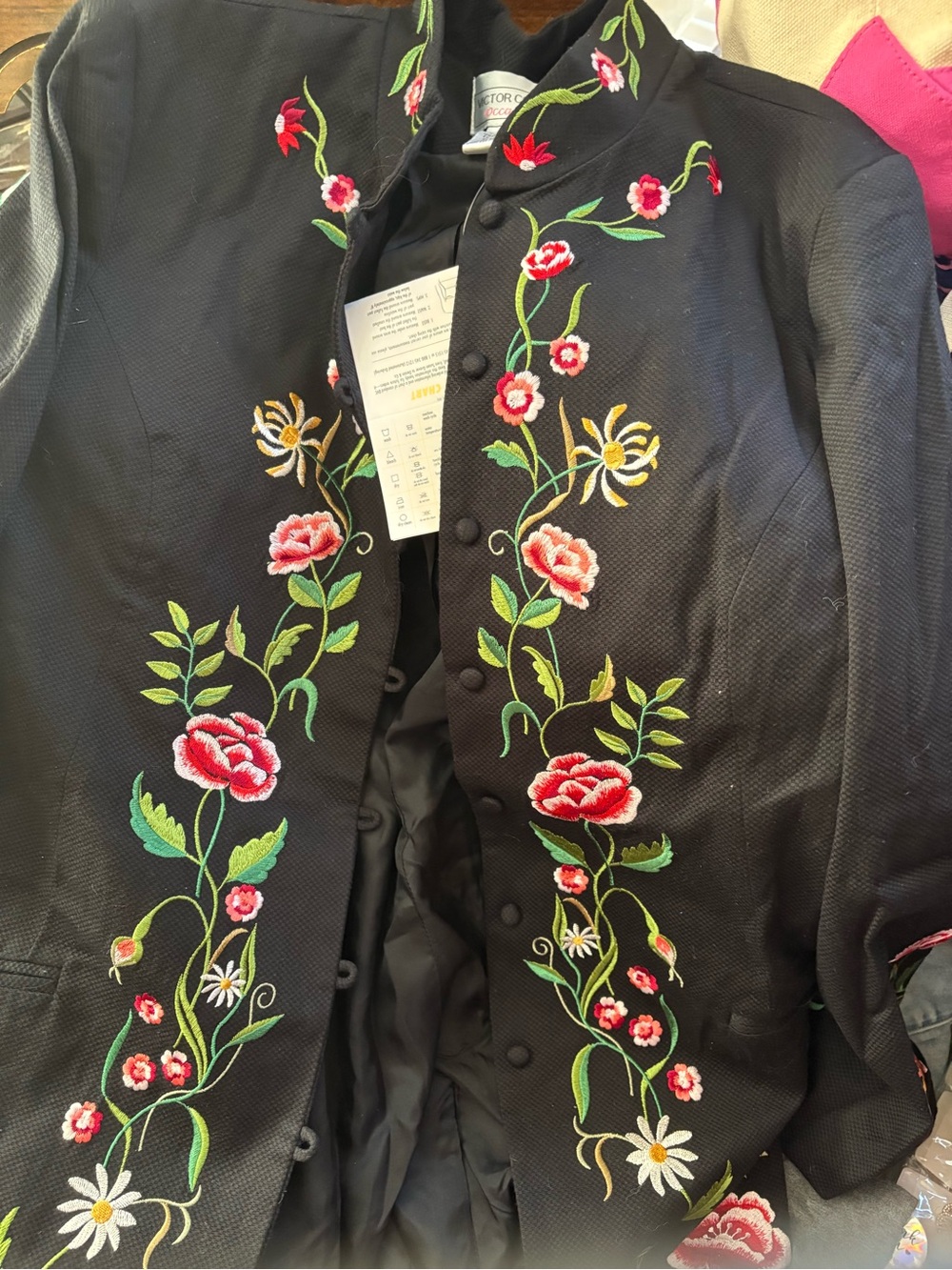 QVC Black Embroidered Floral Mandarin Jacket Gorgeous !!